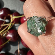 Ring with Emerald, raw, natural, silver